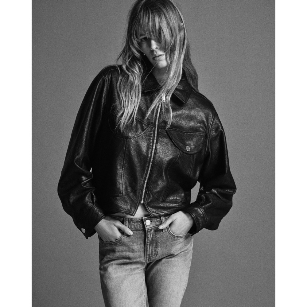 FRAME Leather Heart Jacket Black Cropped Zip Front Leather Jacket XS - Picture 8 of 14